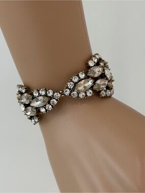 Stunning J.Crew Statement Bracelet, Crystals Set in Antique Goldtone